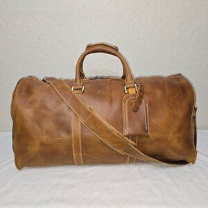 Crazy Horse 22" Distressed Brown Leather Duffle Bag With Shoe Compartment